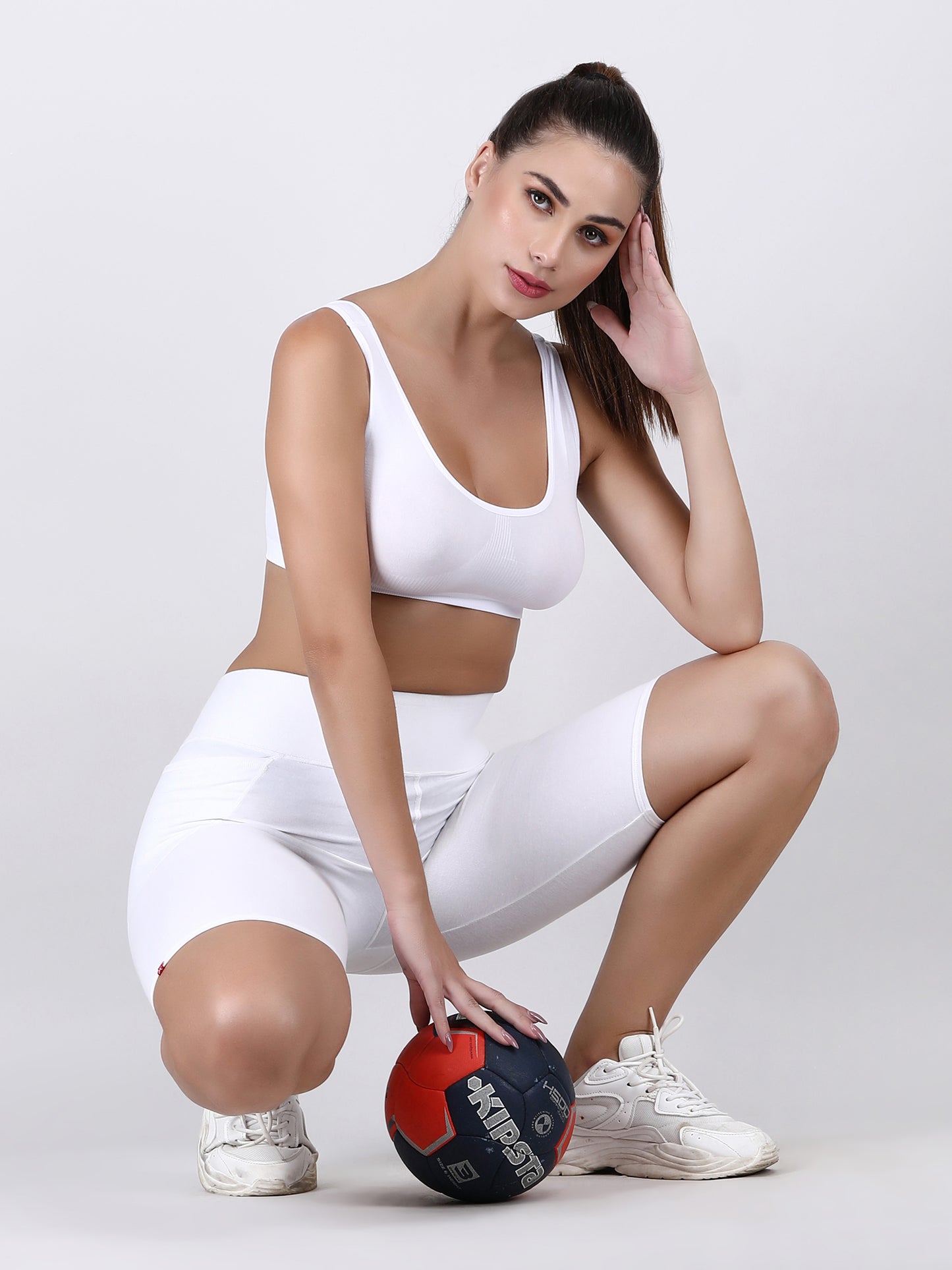 Adorna Shapparel Cycling Shorts for women with Tummy & Thigh Shaping and Sporty Wide Belt - Peace White