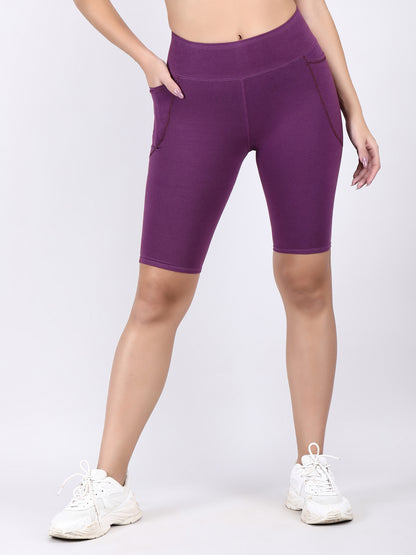 Adorna Shapparel Cycling Shorts for women with Tummy & Thigh Shaping and Sporty Wide Belt - Purple