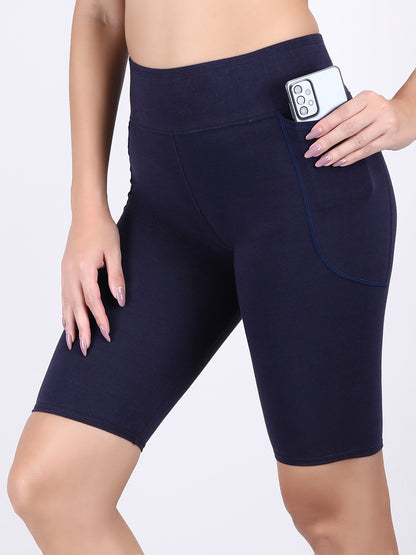 Adorna Shapparel Cycling Shorts for women with Tummy & Thigh Shaping and Sporty Wide Belt - Navy Blue