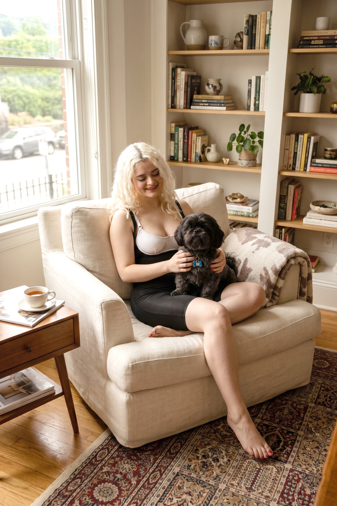 Woman wearing comfortable Phoenix shapewear at home